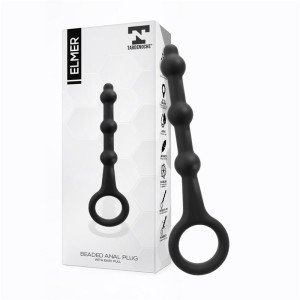 Elmer Beaded Butt Plug With Easy Pull Ring Silicone Black