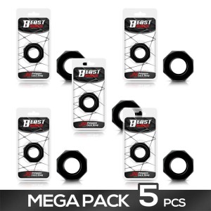Pack Of 5 Cock Ring Super Flexible Polygonal 2.2 Cm Black