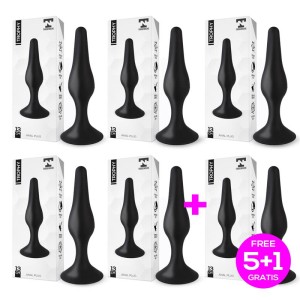 Pack 5+1 Trophy Anal Plug 13 Cm. Silicone Black