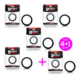 Pack 4+1 Cock Ring Solid Silicone 3.5 Cm Black