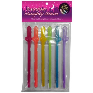 Set Of 6 Glow-in-the-dark Rainbow Penis Straws