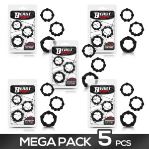 Pack Of 5 Set 3 Cock Ring Beaded Flexible Black