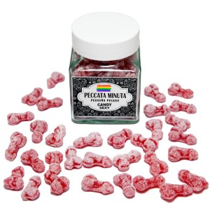 40 Penis-shaped Candies Jar, Strawberry/cherry Flavor Lgtb