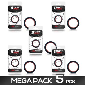Pack Of 5 Red & Black Ribbon Silicone Cock Ring 3.6 Cm