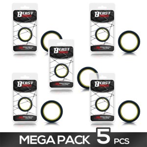 Pack De 5 Penis Ring 100% Solid Silicone 3.6 Cm Yellow And Black