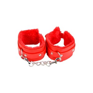 Bound To Please Furry Plush Wrist Cuffs Red