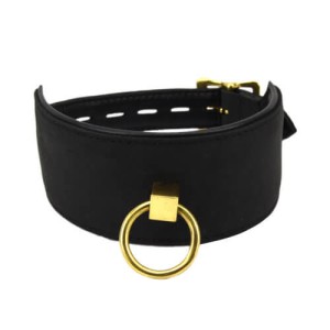 Bound Noir Nubuck Leather Collar With O Ring