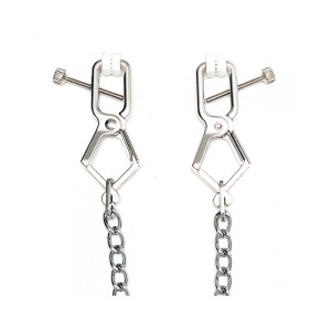 Rimba Bondage Play Adjustable Nipple Clamps With Chain Silver