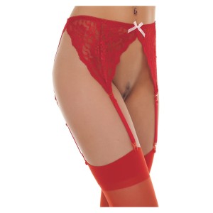 Amorable By Rimba Suspender Belt With Stockings One Size Red