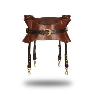 Liebe Seele Leather Waist Belt With Suspenders Black, Brown & Gold