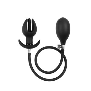 Rimba Latex Play Inflatable Anal Tulip-shaped Plug With Pump Black