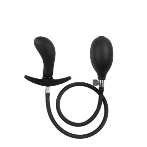 Rimba Latex Play Inflatable Curved Anal Plug With Pump Black
