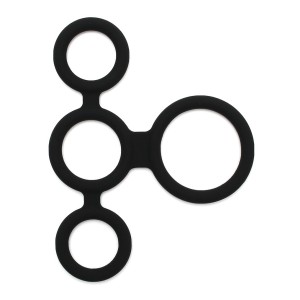 Rimba Latex Play Quatro Cock Ring And Ball Splitter Black