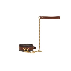 Liebe Seele Leather Collar With Leash Black, Brown & Gold