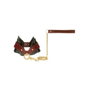 Liebe Seele Leather Posture Collar With Leash Black, Brown & Gold