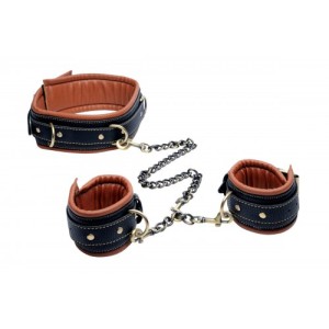 Xr Ms Coax Collar To Wrist Restraints Brown & Black