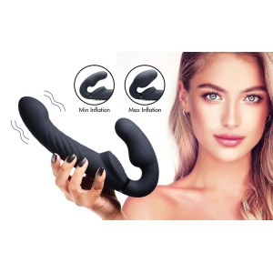 Ergo-fit Twist Inflatable Vibrating Silicone Strapless Strap-on Black