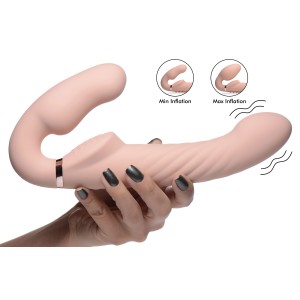 Ergo-fit Twist Inflatable Vibrating Silicone Strapless Strap-on Beige