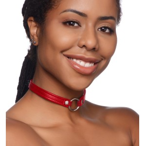 Fiery Pet Leather Choker With Silver Ring