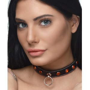 Rhinestone Choker With O-ring Red