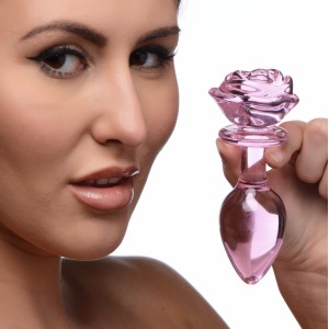 Pink Rose Glass Anal Plug Large