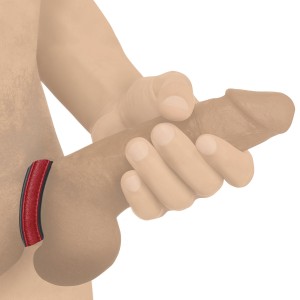 Velcro Leather Cock Ring Red