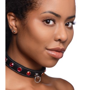 Fierce Vixen Leather Choker With Rhinestones Red