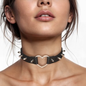Spiked Heart Choker Black