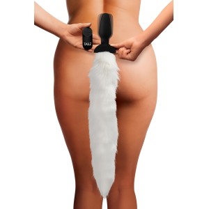 Remote Control White Vibrating Fox Tail Anal Plug