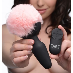 Remote Control Vibrating Pink Bunny Tail Anal Plug