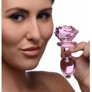 Pink Rose Glass Anal Plug Medium