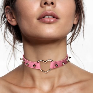 Spiked Heart Choker Pink