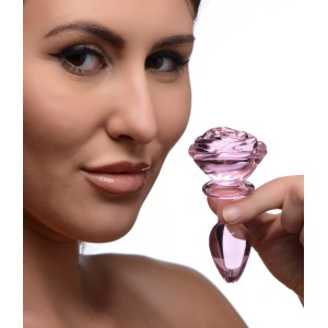 Pink Rose Glass Anal Plug Small