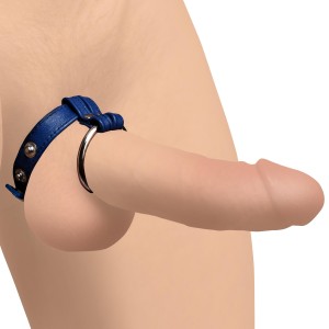 Leather And Steel Cock And Ball Ring Blue