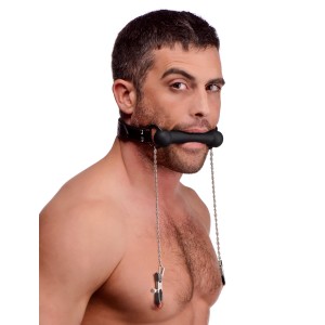 Silicone Bit Gag With Nipple Clamps