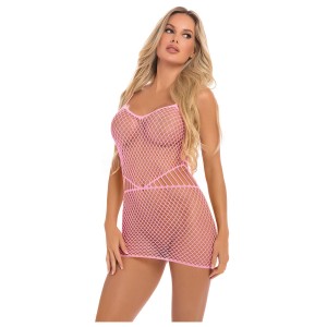 Roll Up Net Mini Dress Pink, Os