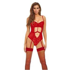 Bombshell Boudoir Strap Overlay Teddy Red, M