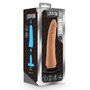 Lock On Hexanite 7.5 Inch Dildo With Suction Cup Adapter Mocha