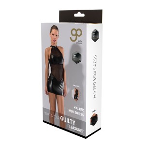 Gp Wetlook Halter Mini Dress Black, M
