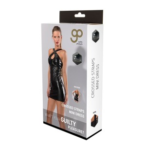 Gp Wetlook Crossed Straps Mini Dress, L