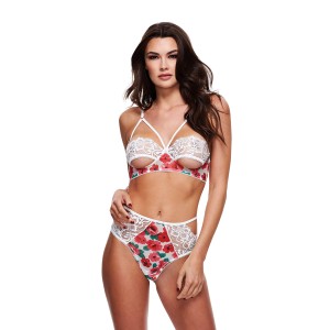 White Floral & Lace Bra Set, S/m