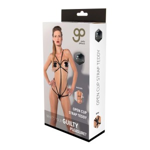 Gp Wetlook Open Cup Strap Teddy Black