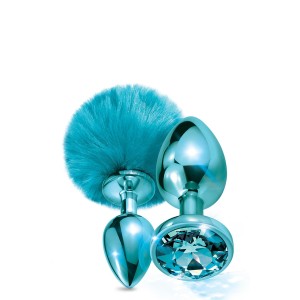 Nixie Metal Butt Plug Set Pom Pom And Jewel Inlaid Blue Metallic