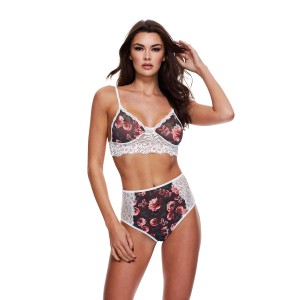 Grey Floral & Lace Bra Set, S/m