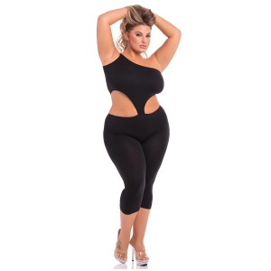 One Shoulder Cropped Catsuit Black, Xl/2xl