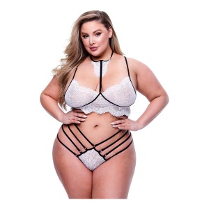 2pc Strappy Lace Bra & Panty Set Black, Queen
