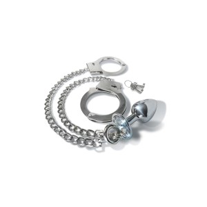 Nixie Metal Butt Plug & Handcuffs Set, Silver