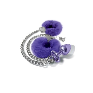 Nixie Metal Butt Plug & Furry Handcuff Set, Medium, Purple Metallic