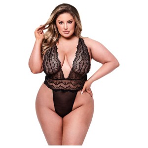 Baci Sexy Deep V Lace Teddy Black, Queen