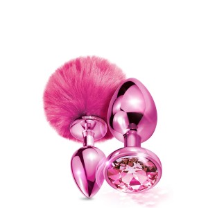 Nixie Metal Butt Plug Set Pom Pom And Jewel Inlaid Pink Metallic